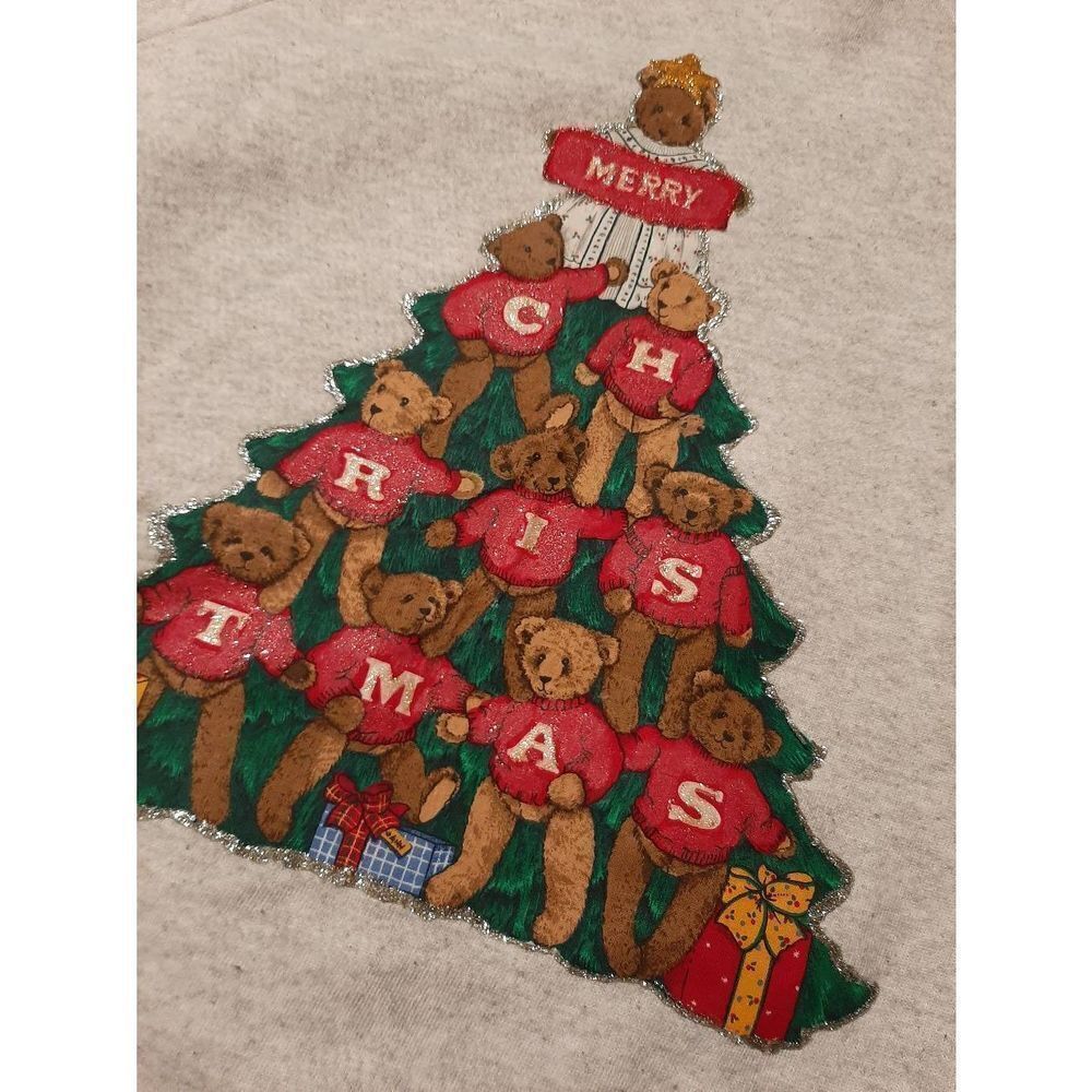 XL Hanes Her Way Handmade Christmas Holiday Long Sleeve Pullover Sweatshirt Bear - Picture 4 of 4